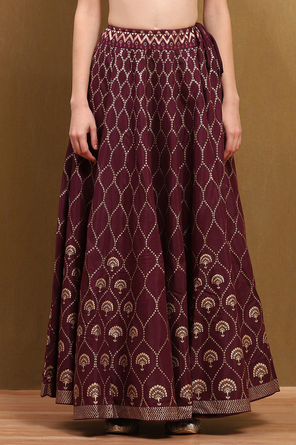 Wine Shantoon Block Printed Festive Skirt image number 4