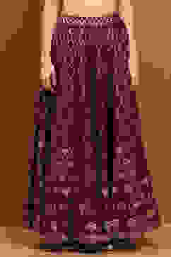 Wine Shantoon Block Printed Festive Skirt image number 4