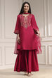 Navy Blue Embroidered Straight Suit Set image number 6