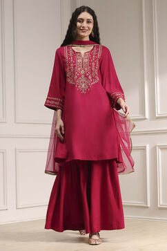 Red Embroidered Straight Suit Set image number 6