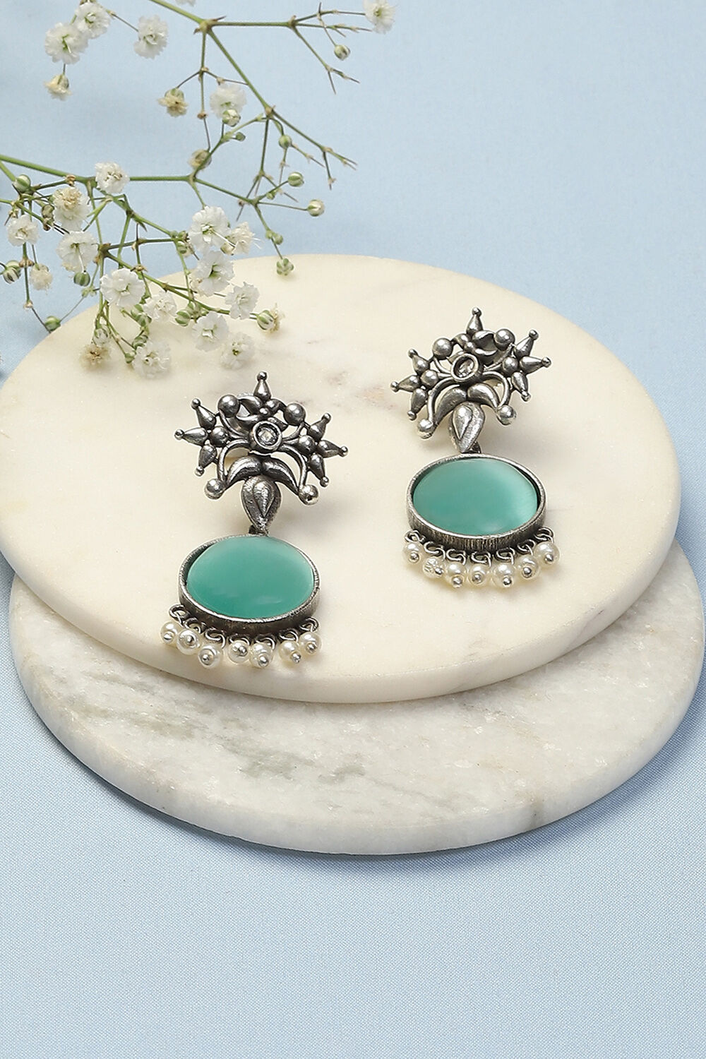 Oxidised Red & Green Brass Earrings image number 0