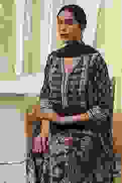 Indigo Cotton Floral Anarkali Suit Set image number 7