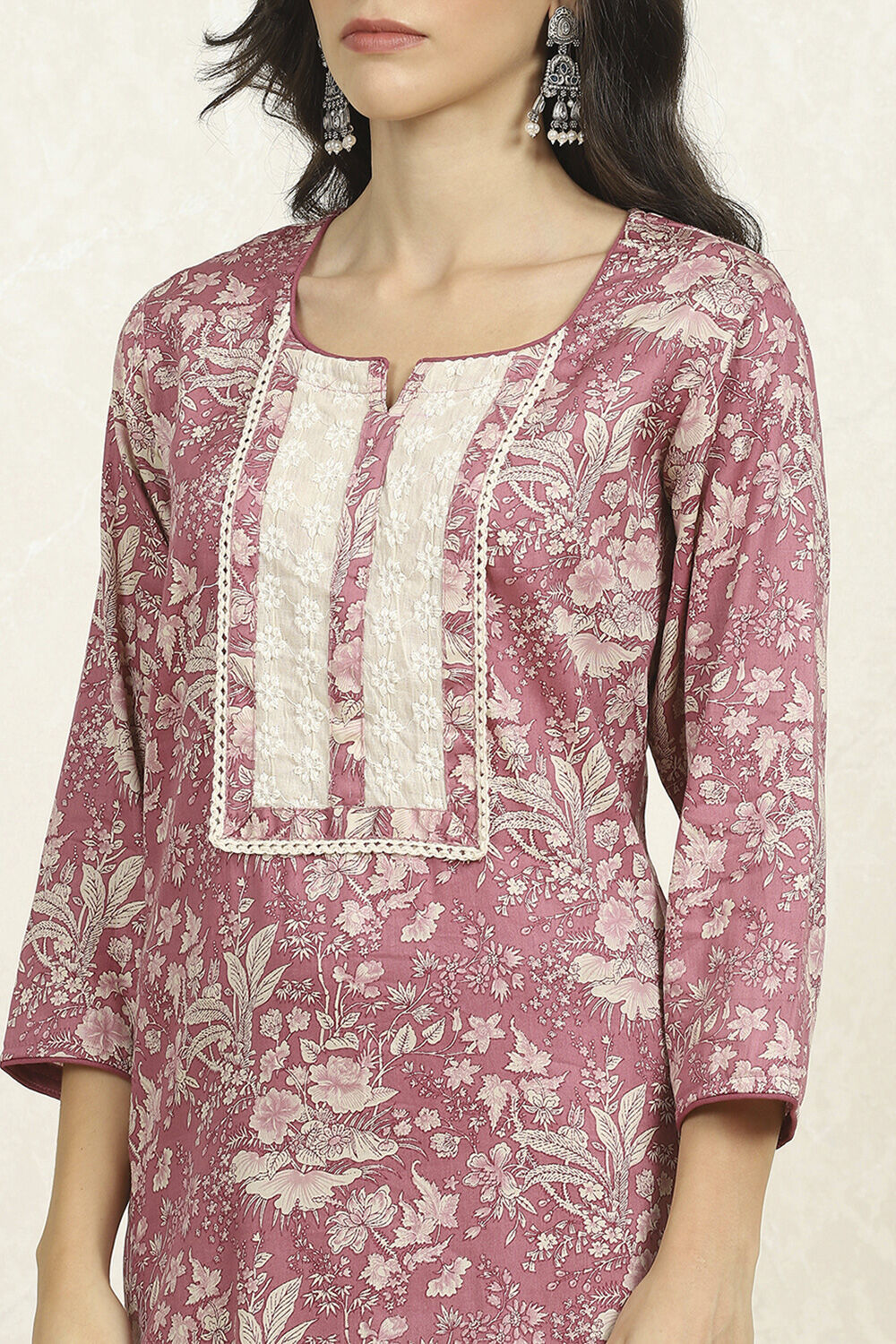 Purple Cotton Floral Printed Unstitched Suit Set image number 2