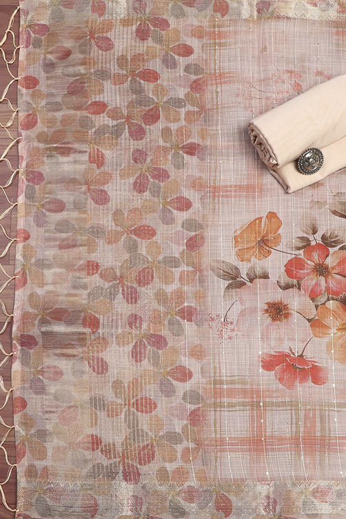 Peach-Colored Cotton Blend Unstitched Suit Set image number 2