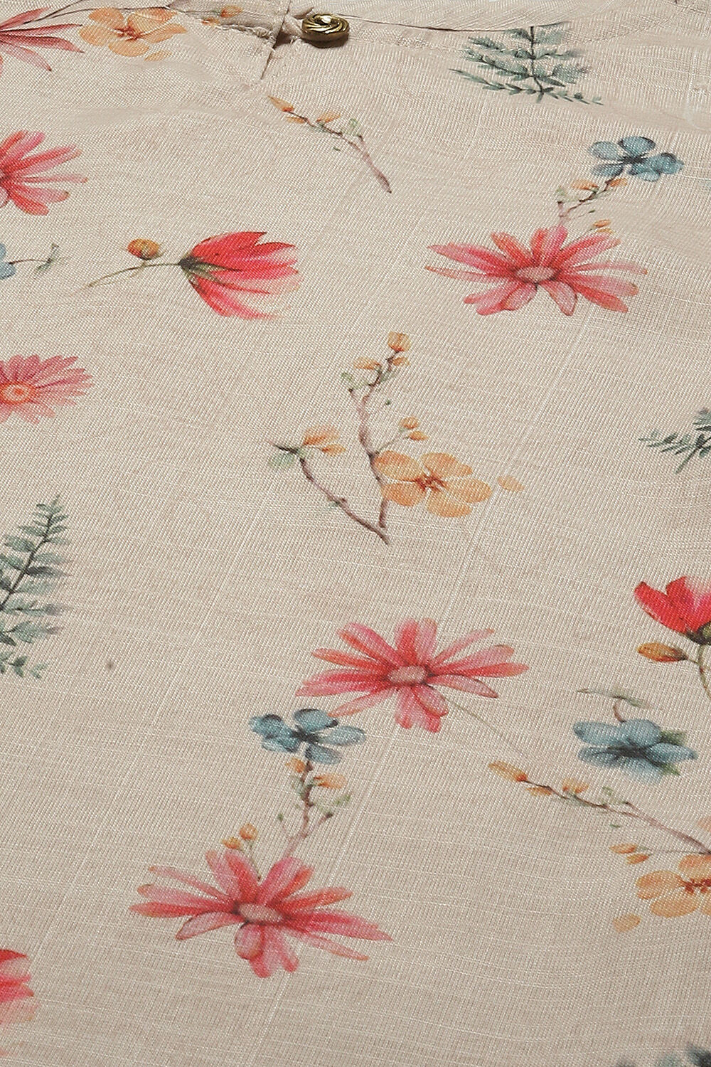 Cream Linen Digital Print Unstitched Suit Set image number 2