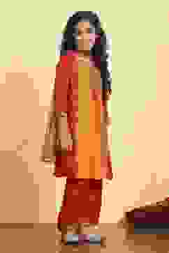 Mustard Yellow and Red Printed Straight Suit Set image number 5