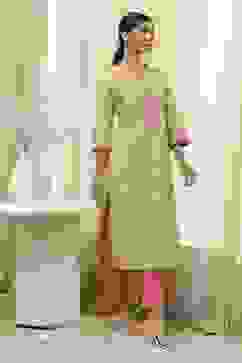 Green Cotton Printed Straight Kurta image number 4