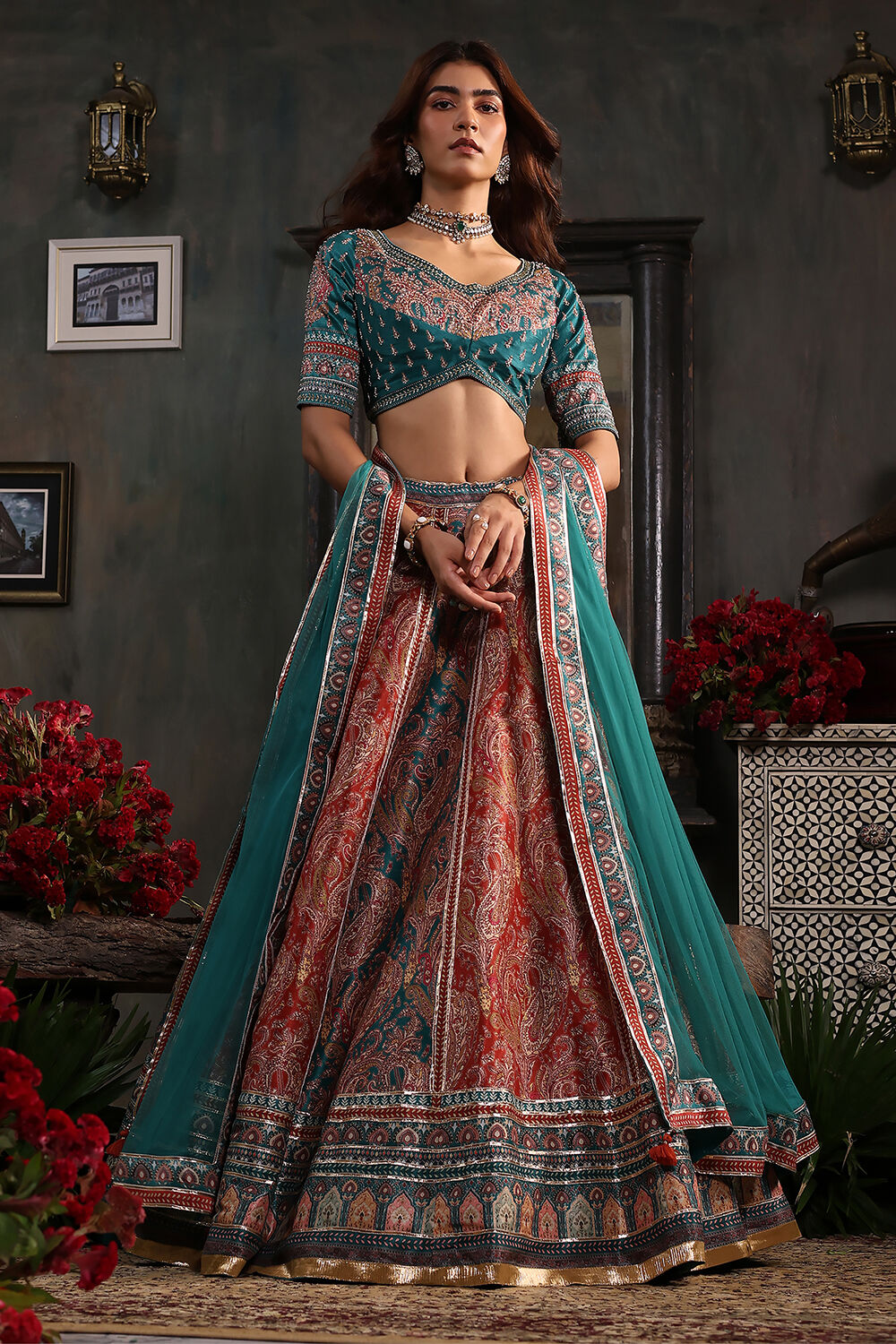 Purple Hand Embroidered Flared Lehenga Set image number 0