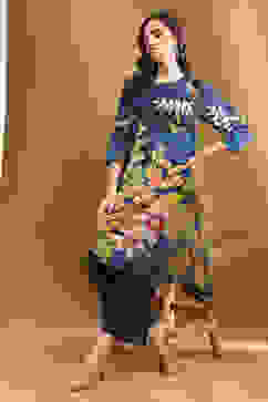 Midnight Blue Modal Floral Asymmetric Kurta Set image number 0