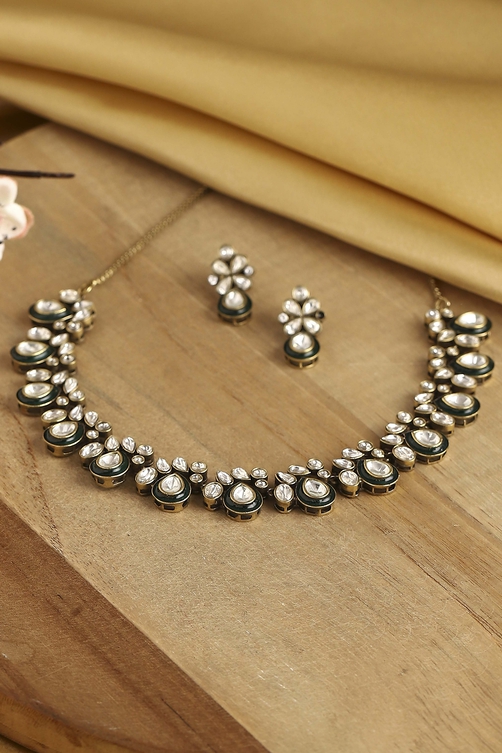 Green Brass Kundan Set image number 0