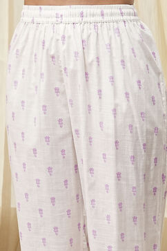 White and Pink Cotton Printed Straight Suit Set image number 2