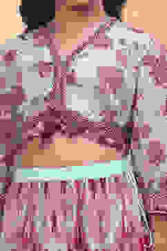 Turquoise Polyester Blend Blouse Lehenga Set image number 1