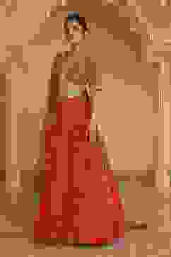 Red Chanderi Digital Printed Lehenga Set image number 3