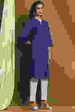 Indigo Cotton Blend Solid Straight Kurta image number 4