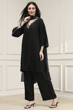 Black Viscose Rayon Relaxed Solid Suit Set image number 3