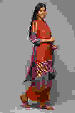 Rust & Indigo Rayon Straight Kurta Palazzo Suit Set image number 6