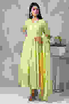 Yellow Cotton Anarkali Suit image number 1