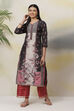 Black Straight Art Silk Kurta image number 2
