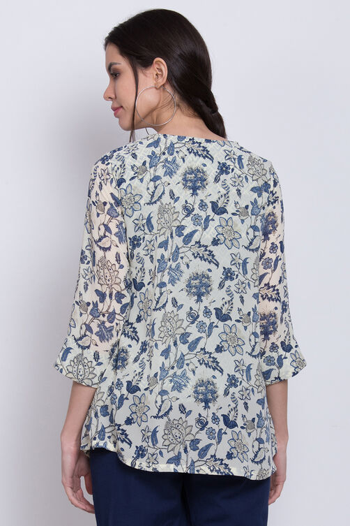 Cream Art Silk Straight Printed Kurti image number 5