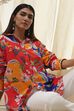 Orange Cotton Floral High-Low Shirt image number 1
