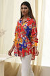 Orange Cotton Floral High-Low Shirt image number 2