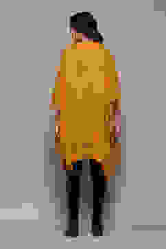 Mustard Acrylic Solid Straight Poncho Sweater image number 4