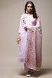 Lavender Linen Machine Embroidered Unstitched Suit Set image number 14