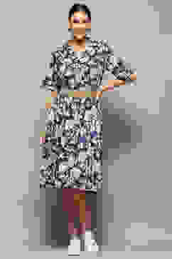 Blue Pure Cotton Floral Printed Straight Dress image number 0