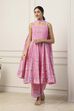 Pink Cotton Floral Printed Kalidar Suit Set image number 5