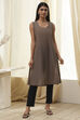 Blue Printed Pleated A-Line Kurta image number 6