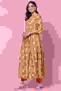 Yellow Cotton Flared Kurta image number 2