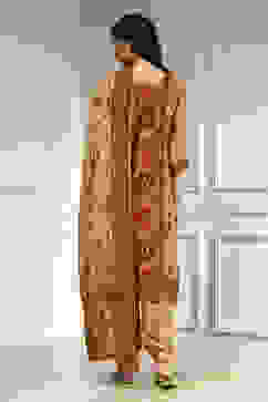 Cream Chanderi Printed Embroidered Unstitched Suit Set image number 5