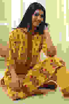 Yellow Pure Cotton Straight Kurta Set image number 0