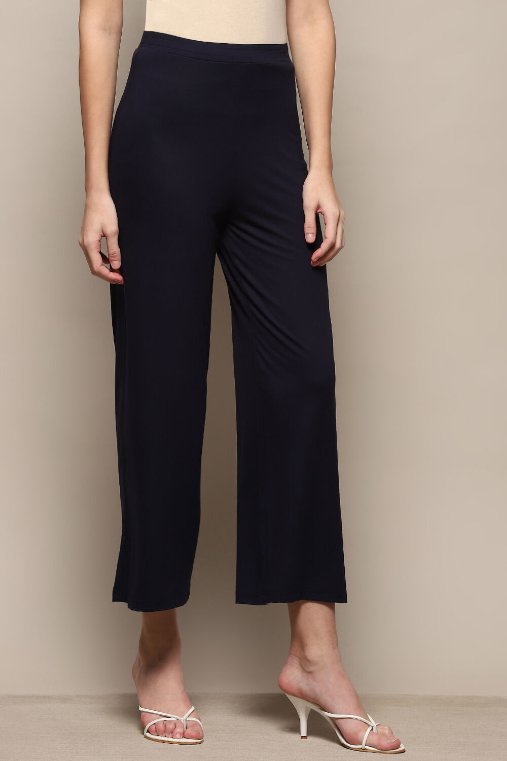 Beige Viscose Blend Solid Palazzo image number 3