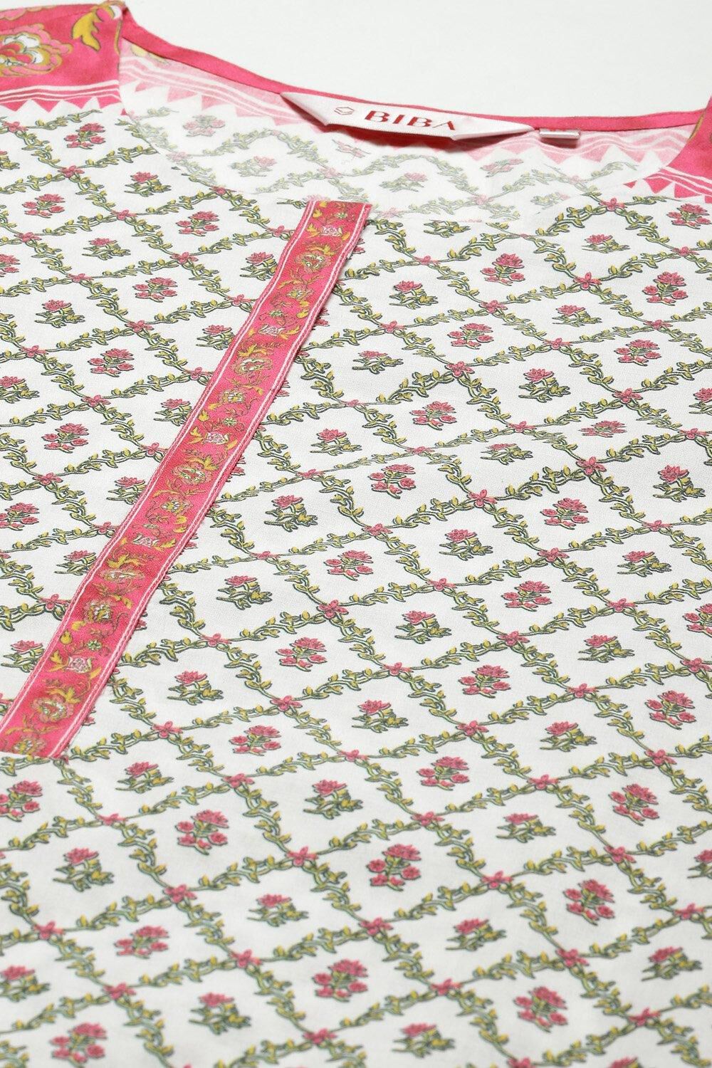 Off White Cotton Straight Kurta Palazzo Suit Set image number 1