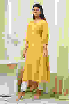 Mustard Yellow Modal Printed A-Line Kurta image number 2