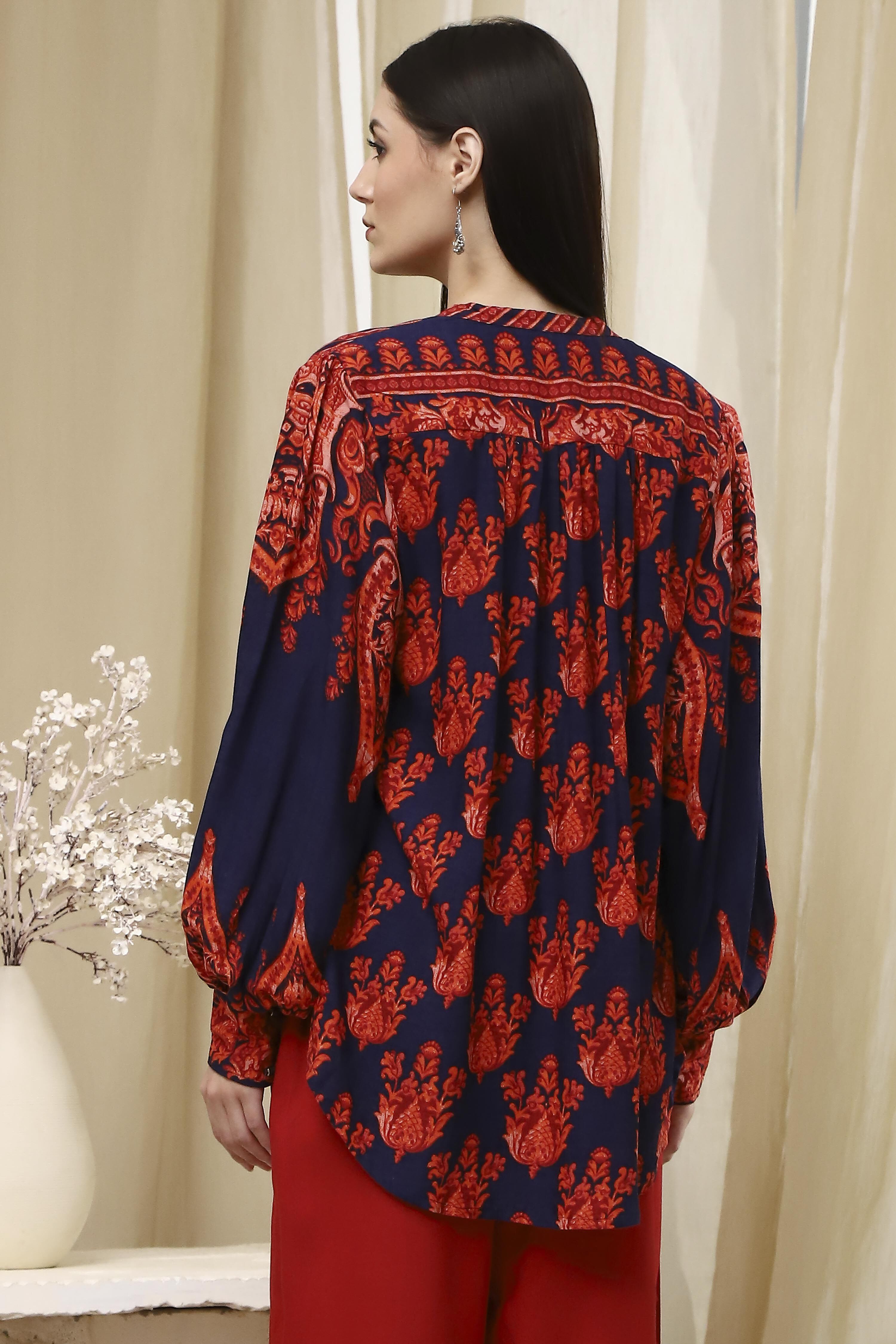 Blue Printed High-Low Top image number 3