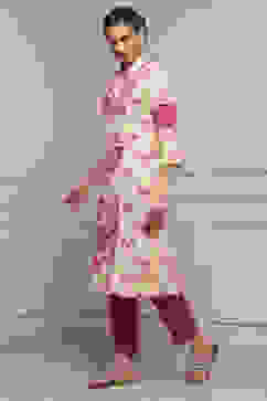White and Pink Printed Straight Kurta image number 2
