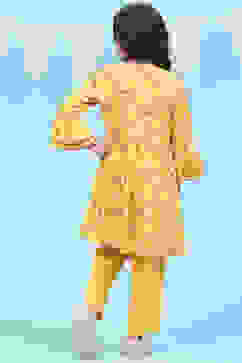 Yellow Rayon Kalidar Printed Kurta Set image number 4