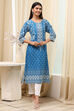 Blue Cotton Printed Straight Kurta image number 5