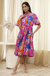 Pink Cotton Printed Flared Dress image number 5