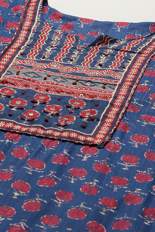 Blue Cotton Unstitched Suit Set image number 2