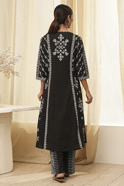 Black Pure Cotton Printed A-line Kurta Set image number 4