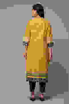 Ochre Cotton Straight Printed Kurta image number 2