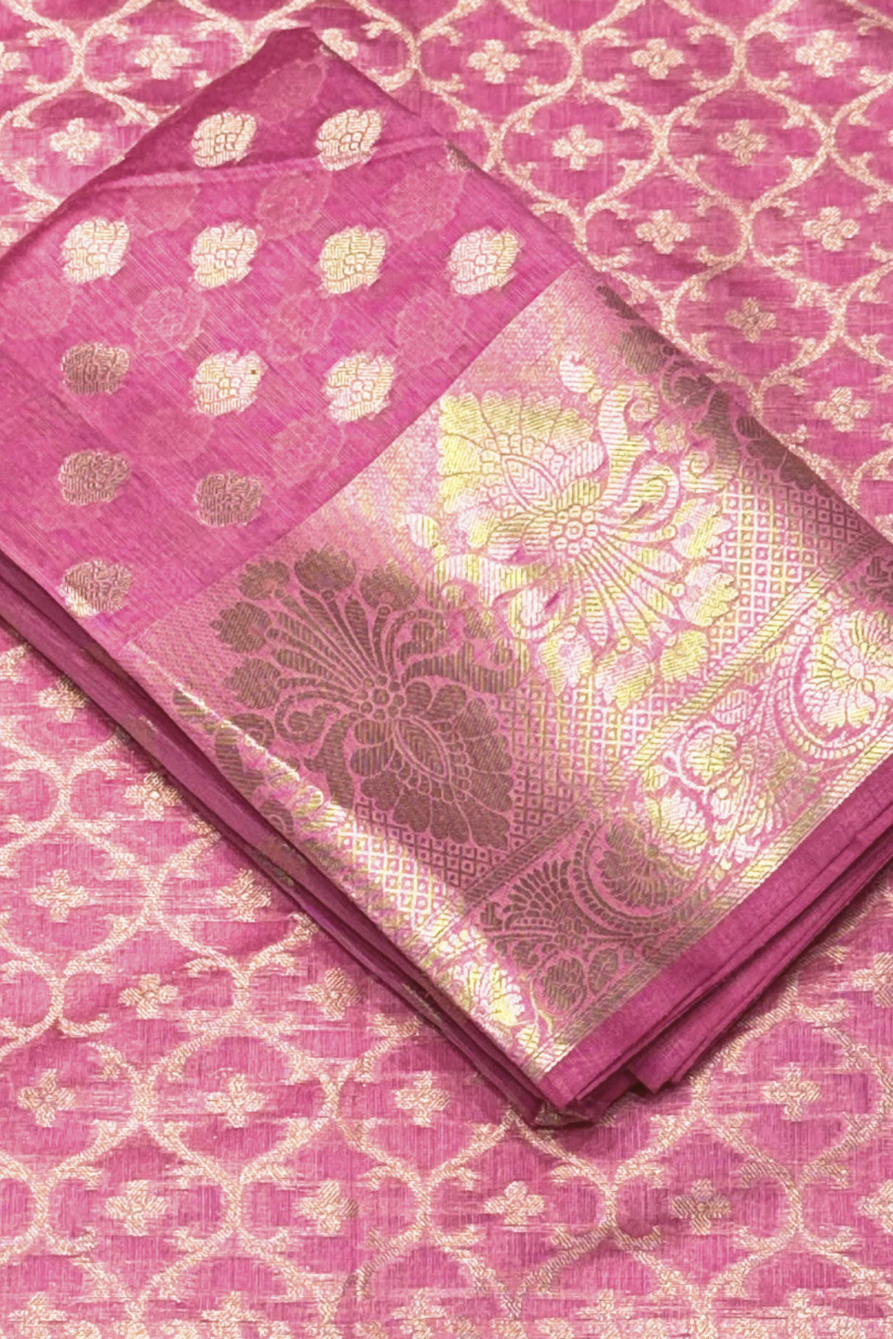 Pink Chanderi Printed Unstitched Suit Set image number 2