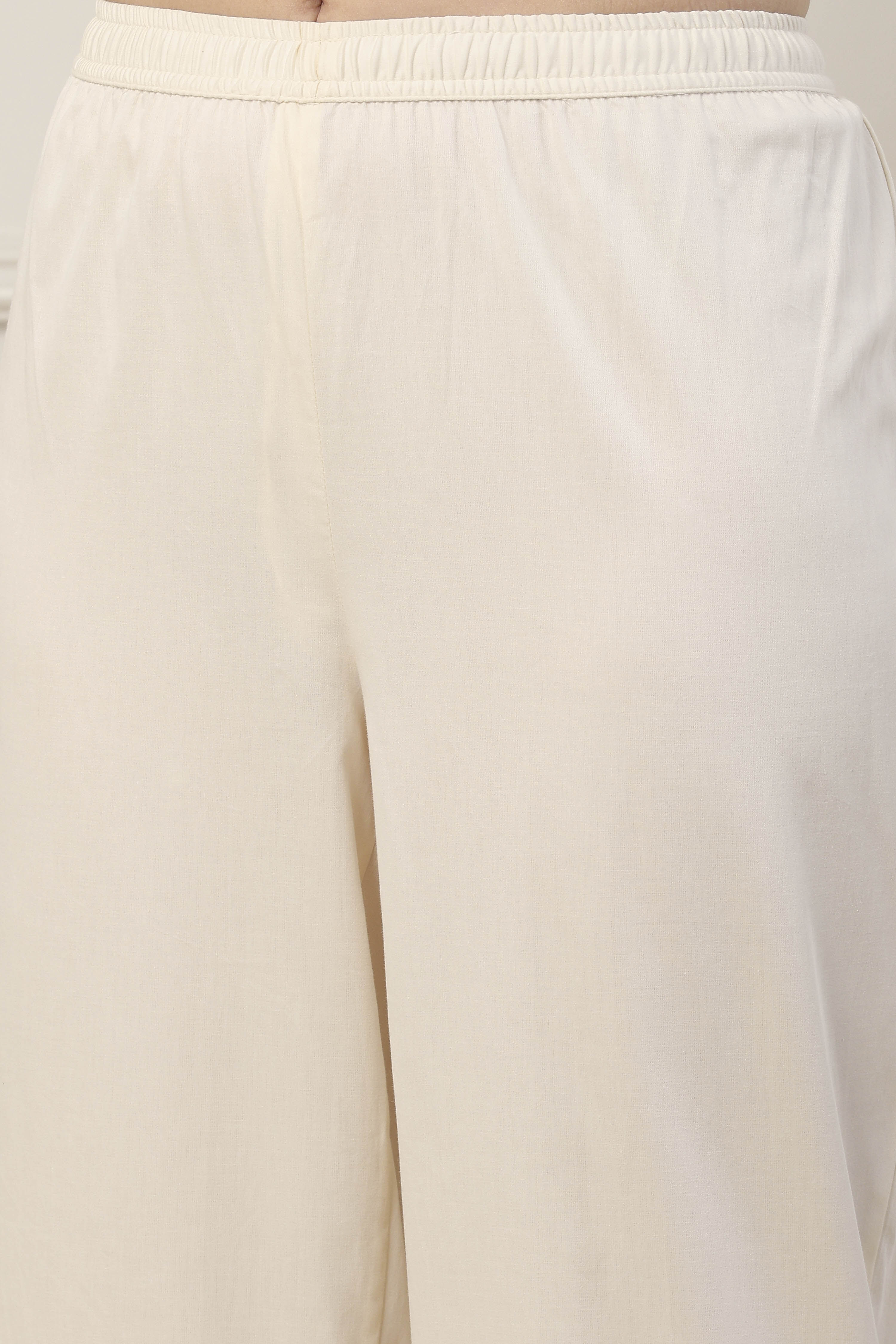 White Silk Chanderi Straight Suit Set image number 2