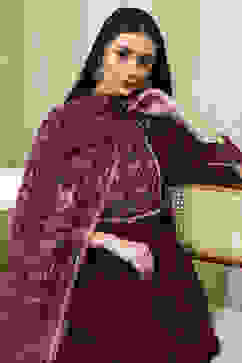 Plum Solid Gathered Straight Suit Set image number 7