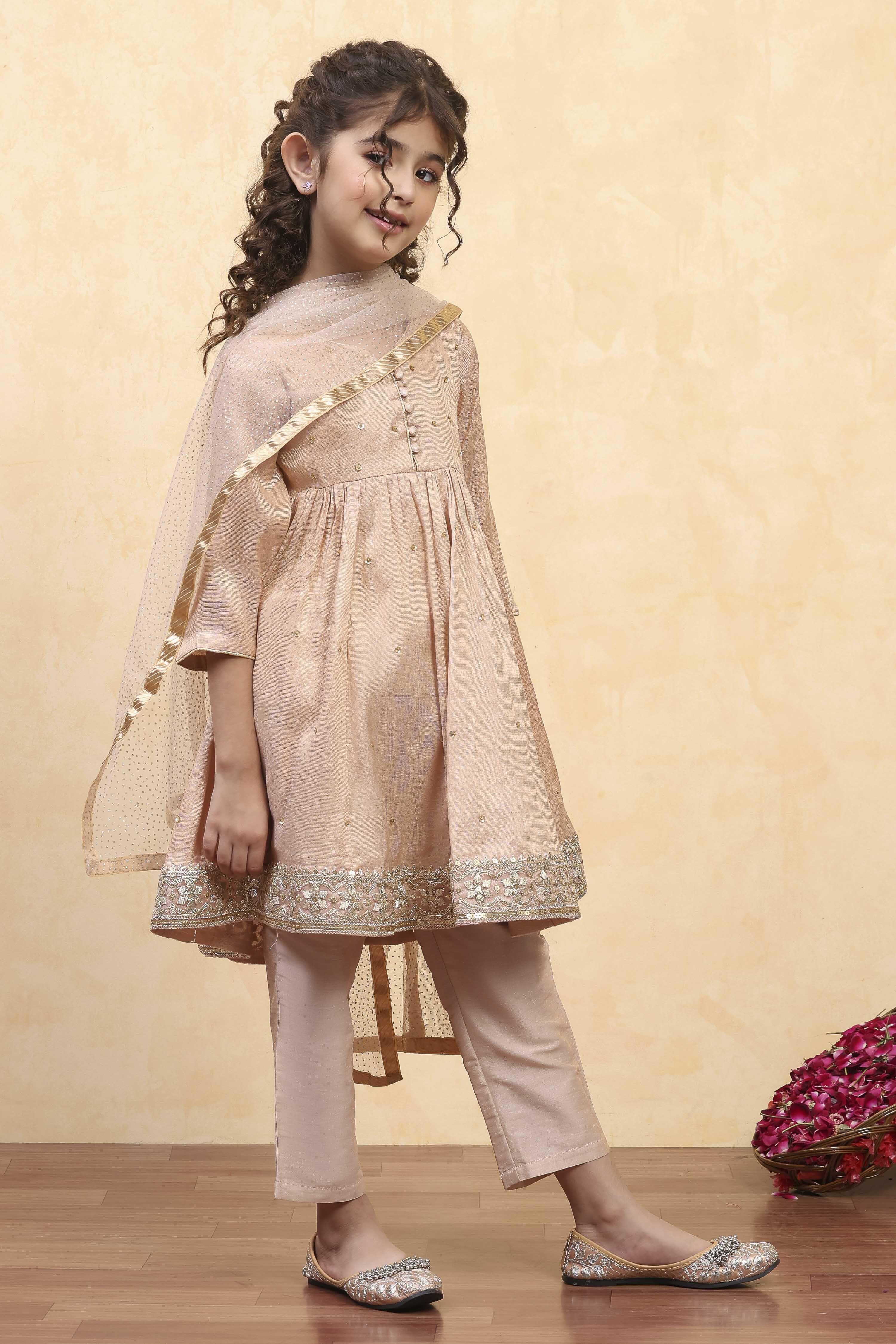 Gold Cotton Gathered Suit Set image number 5