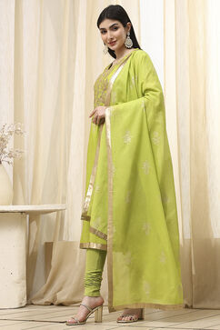 Mehendi Green Poly Chanderi Straight Suit Set image number 2