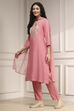 Pink Embroidered Straight Suit Set image number 3